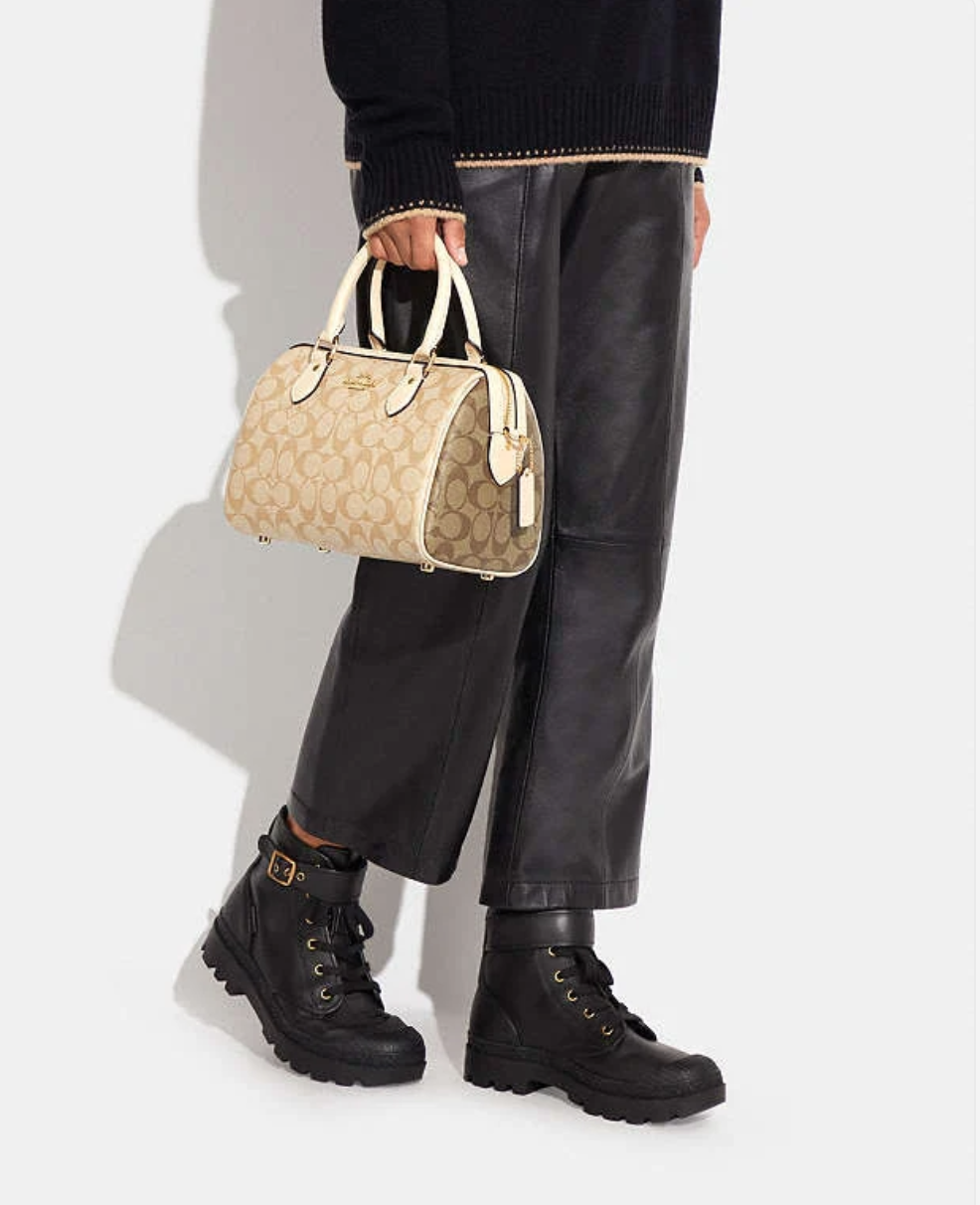 Coach Rowan Satchel Bag In Signature Canvas in light khaki