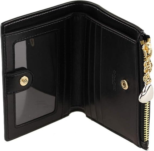 Coach bifold wallet black with purple flowers