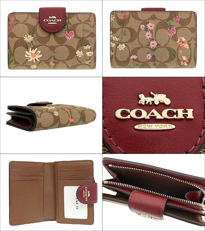Medium Corner Zip Wallet In Signature canvas IM/Khaki Multi With Wildflower Print