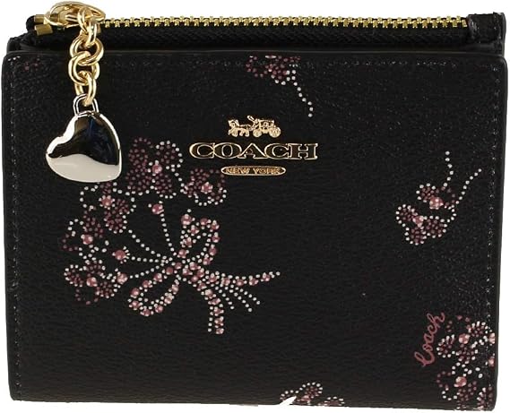 Coach bifold wallet black with purple flowers