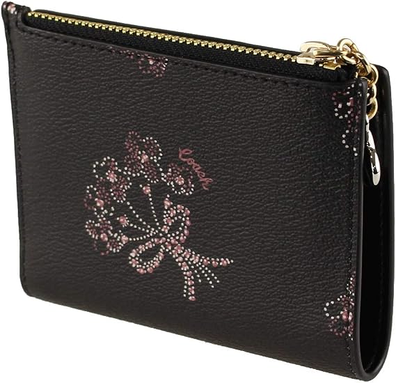 Coach bifold wallet black with purple flowers