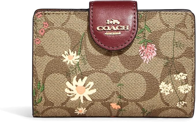 Medium Corner Zip Wallet In Signature canvas IM/Khaki Multi With Wildflower Print
