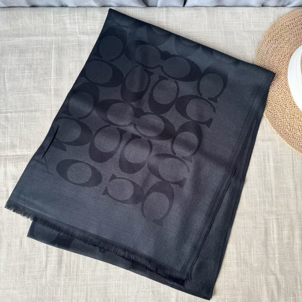Signature C Oblong Scarf in Lyocell-wool Blend Black