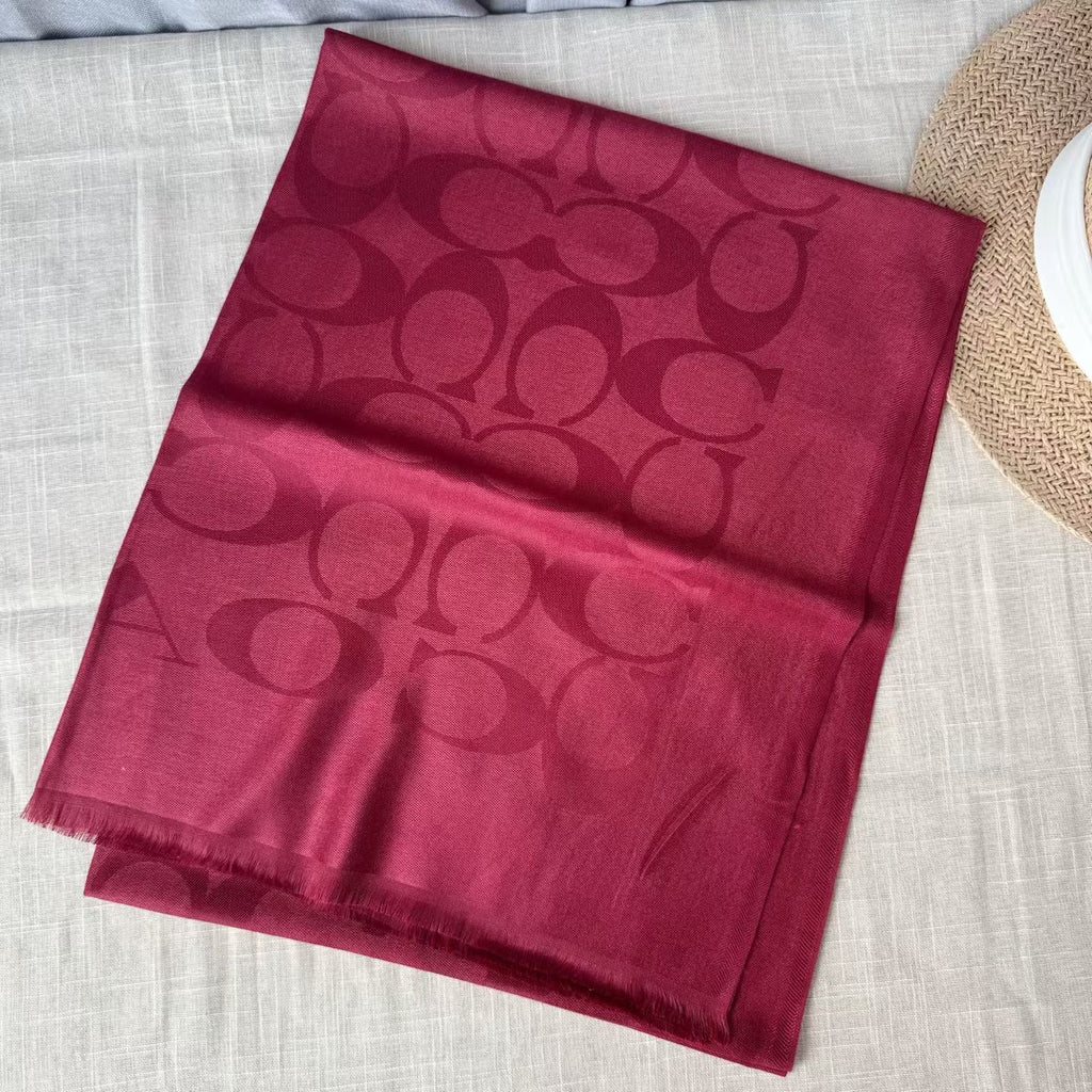 Signature C Oblong Scarf in Lyocell-wool Blend cherry red