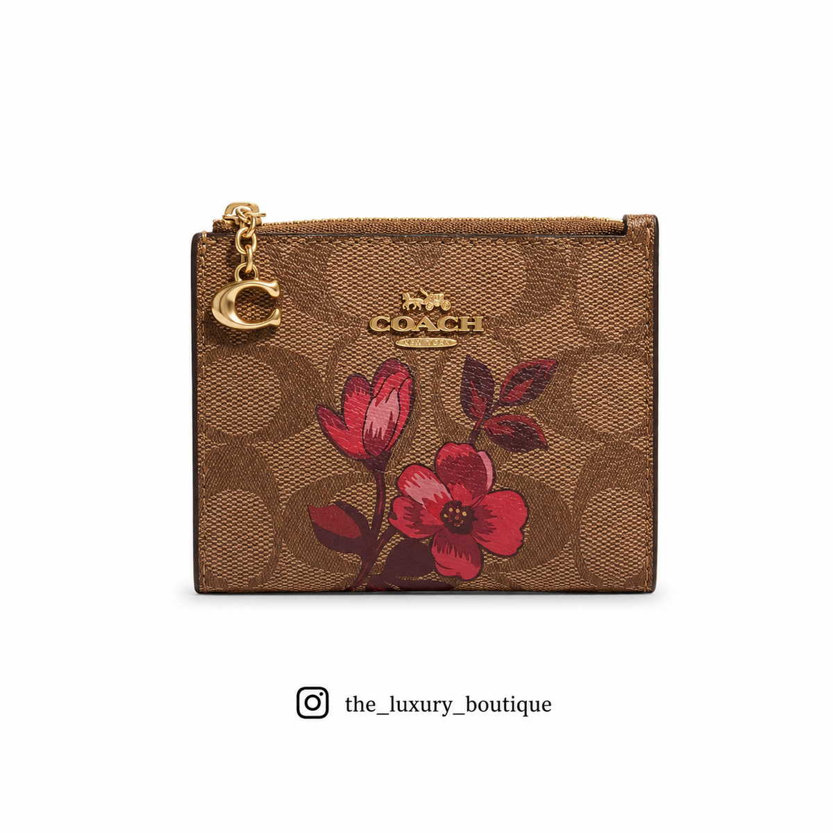 Coach bifold wallet light brown with pinkish flowers