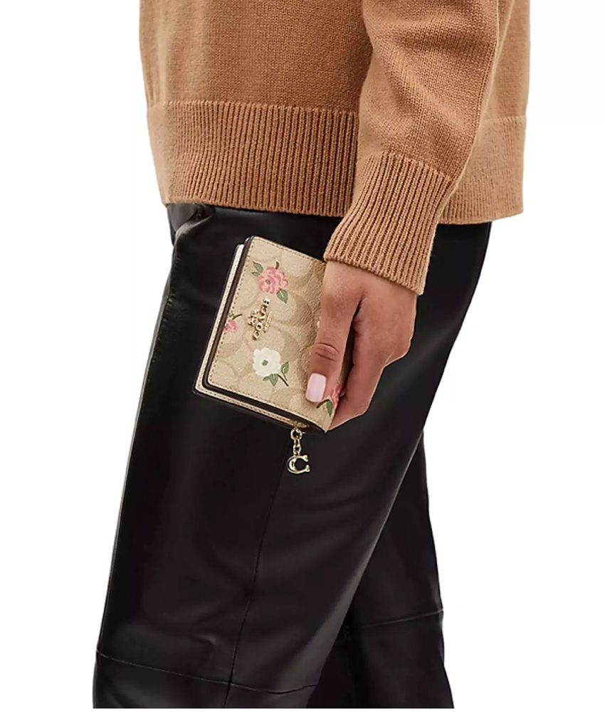 Snap Wallet In Signature Canvas Beige with flowers