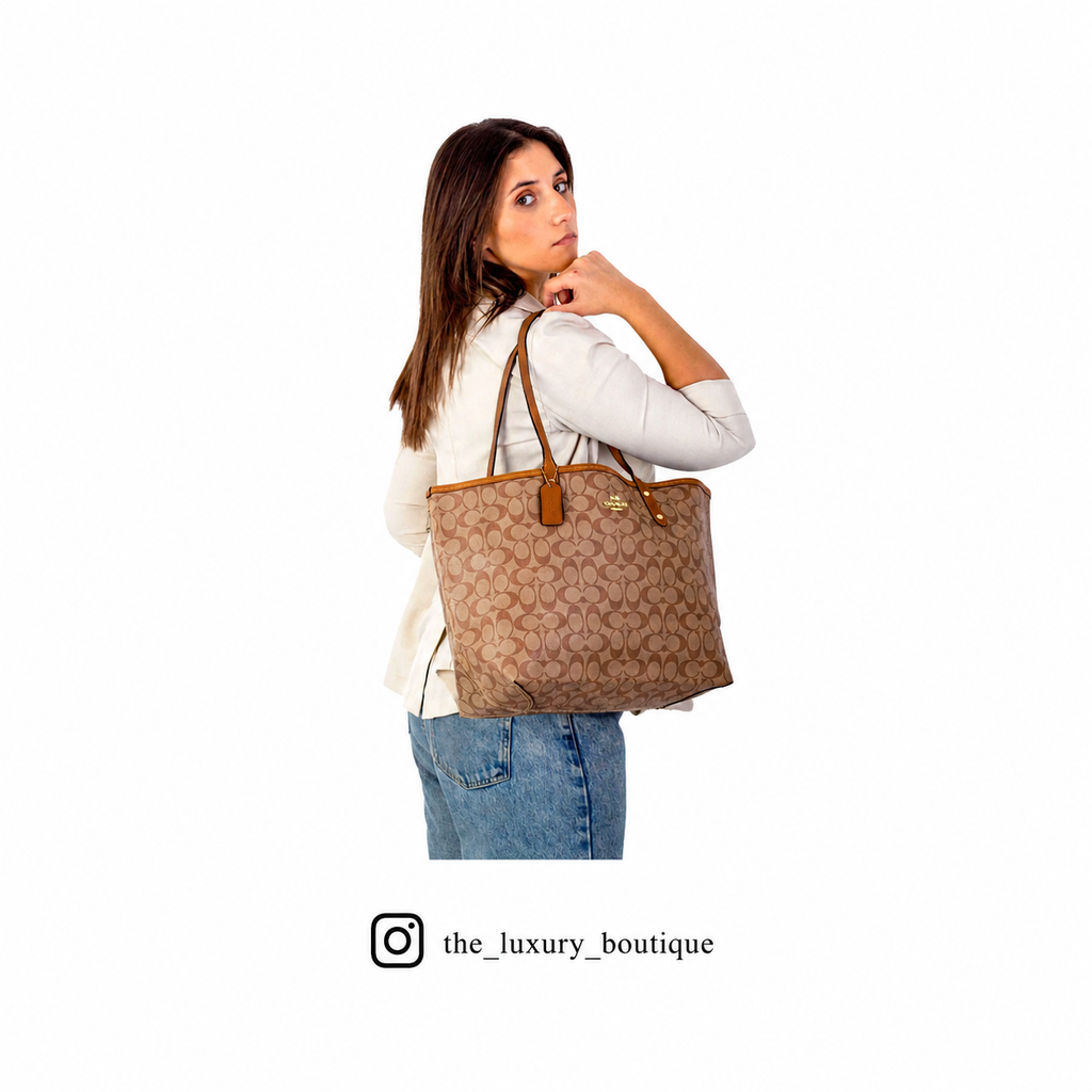 Coach Reversible City Tote Handbag - Tan Brown