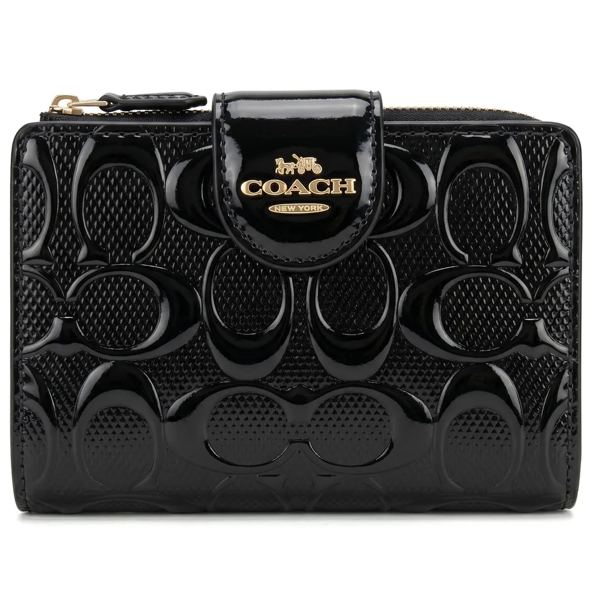 Medium Corner Zip Wallet In Signature glossy black
