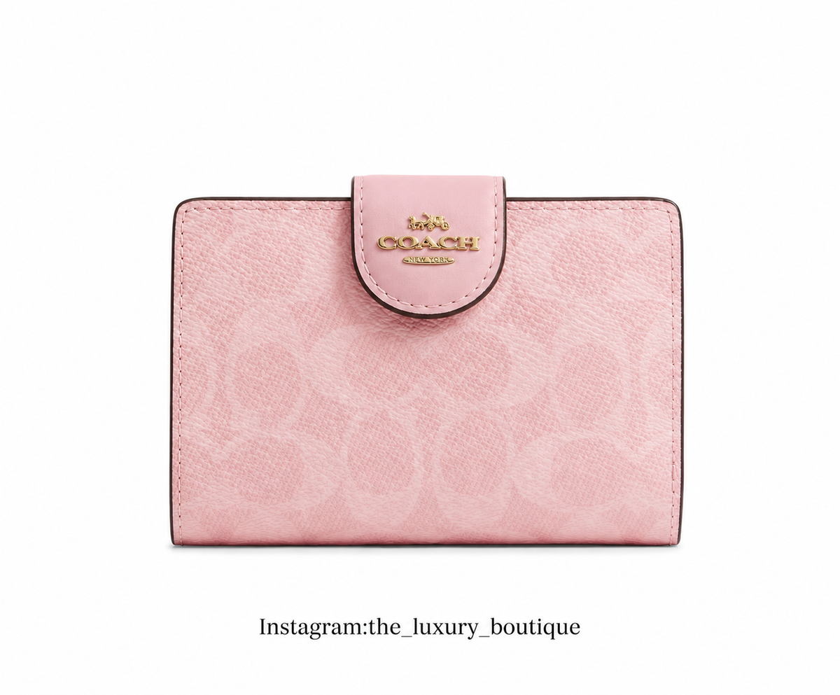 Medium Corner Zip Wallet In Signature powder pink